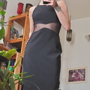 90s Rampage Vintage Deadstock Black Maxi Dress with Sheer Waist Detail - Size 9